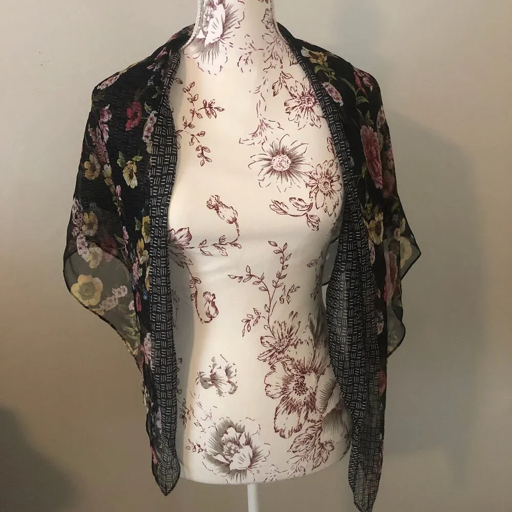 🖤 Sheer Floral Patchwork Scarf | Romantic & Lightweight